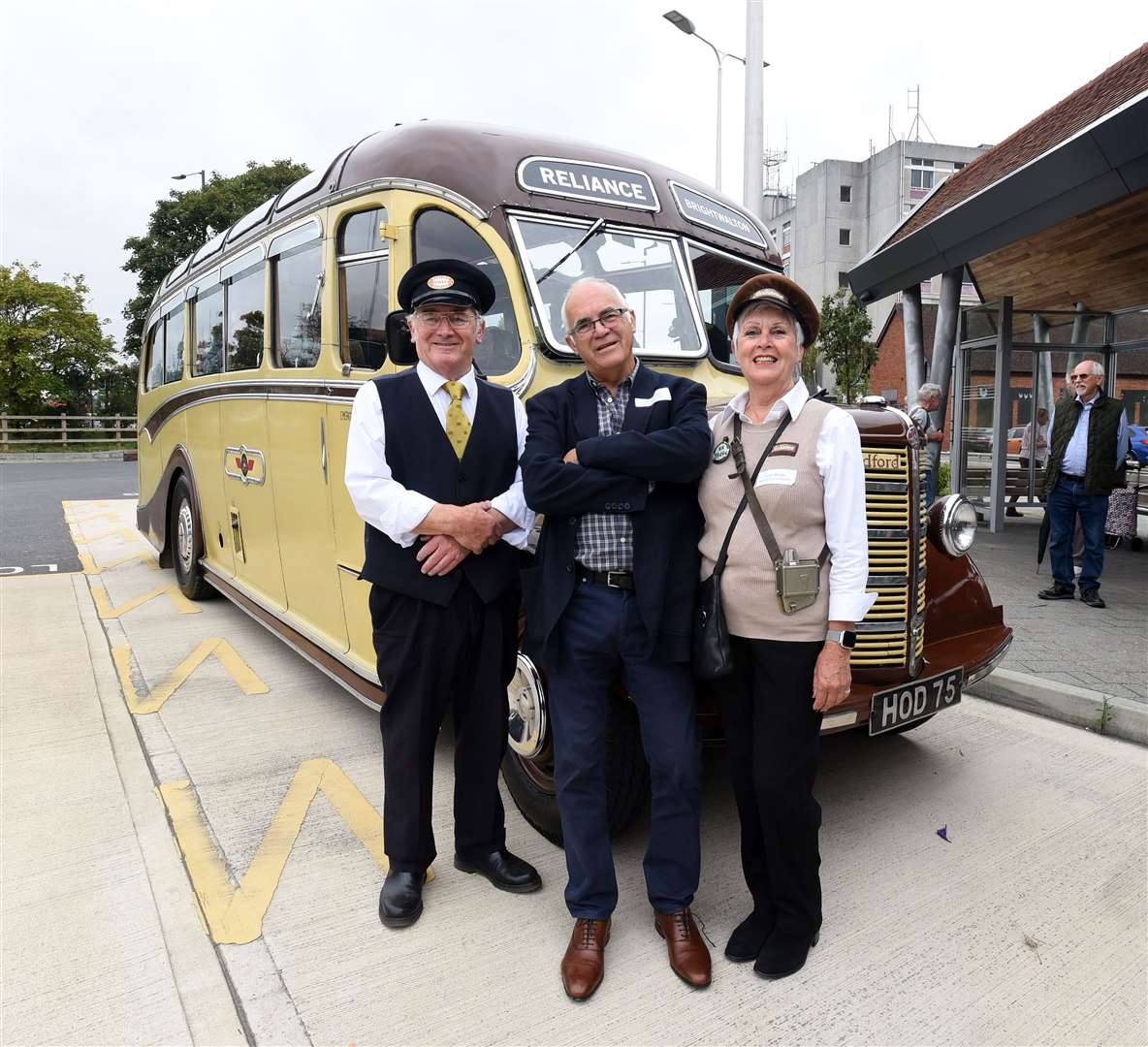 Barrie Hedges with conductor Judith Munday and driver Mervyn Annetts