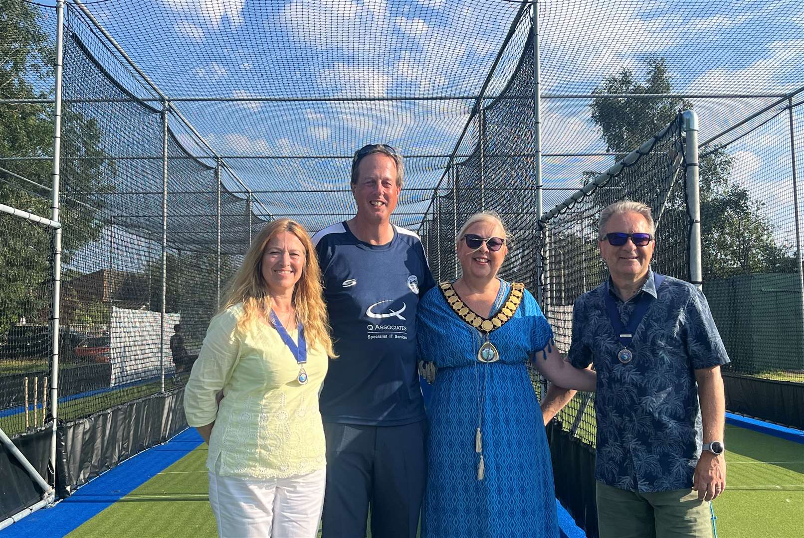 Deputy Mayor of Thatcham Petra Pemberton, Chair of Thatcham Town Cricket Club Iain Cottingham, Mayor of Thatcham Suzanne Adamantos and Michael Adamantos