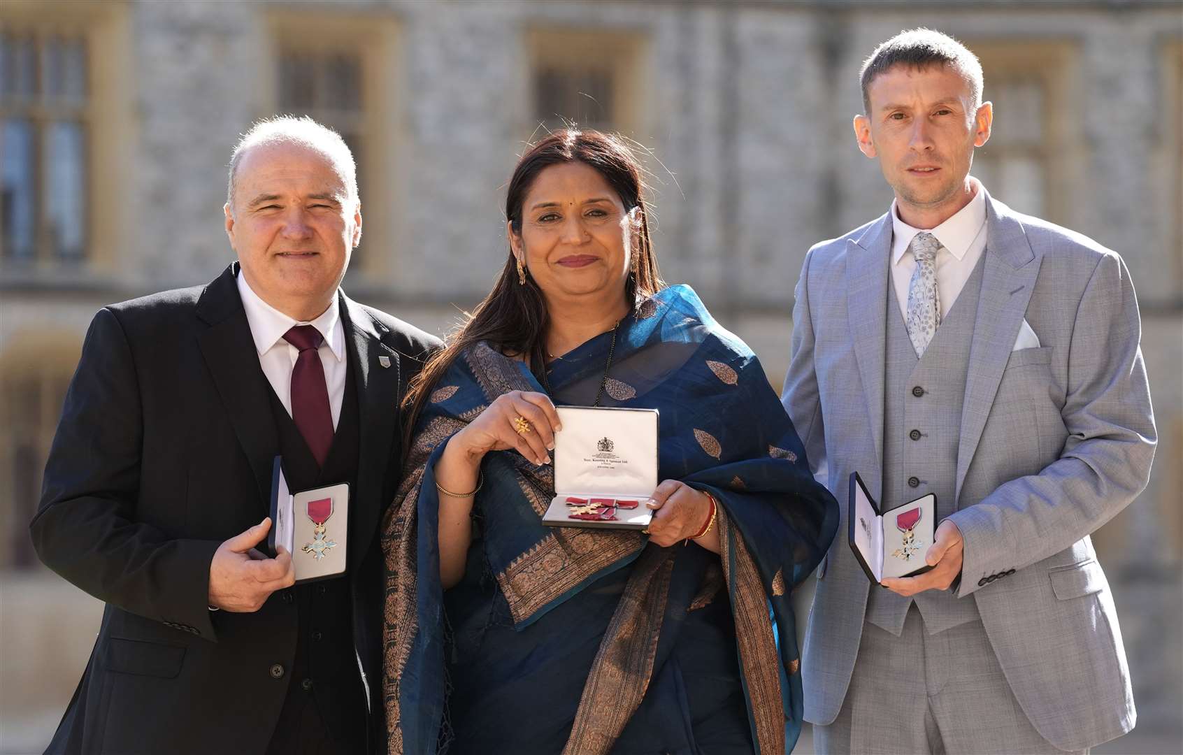 Campaigners for Subpostmasters (left to right) Lee Castleton from Scarborough, Seema Misra from Bisley and Christopher Head from West Boldon (Andrew Matthews/PA)