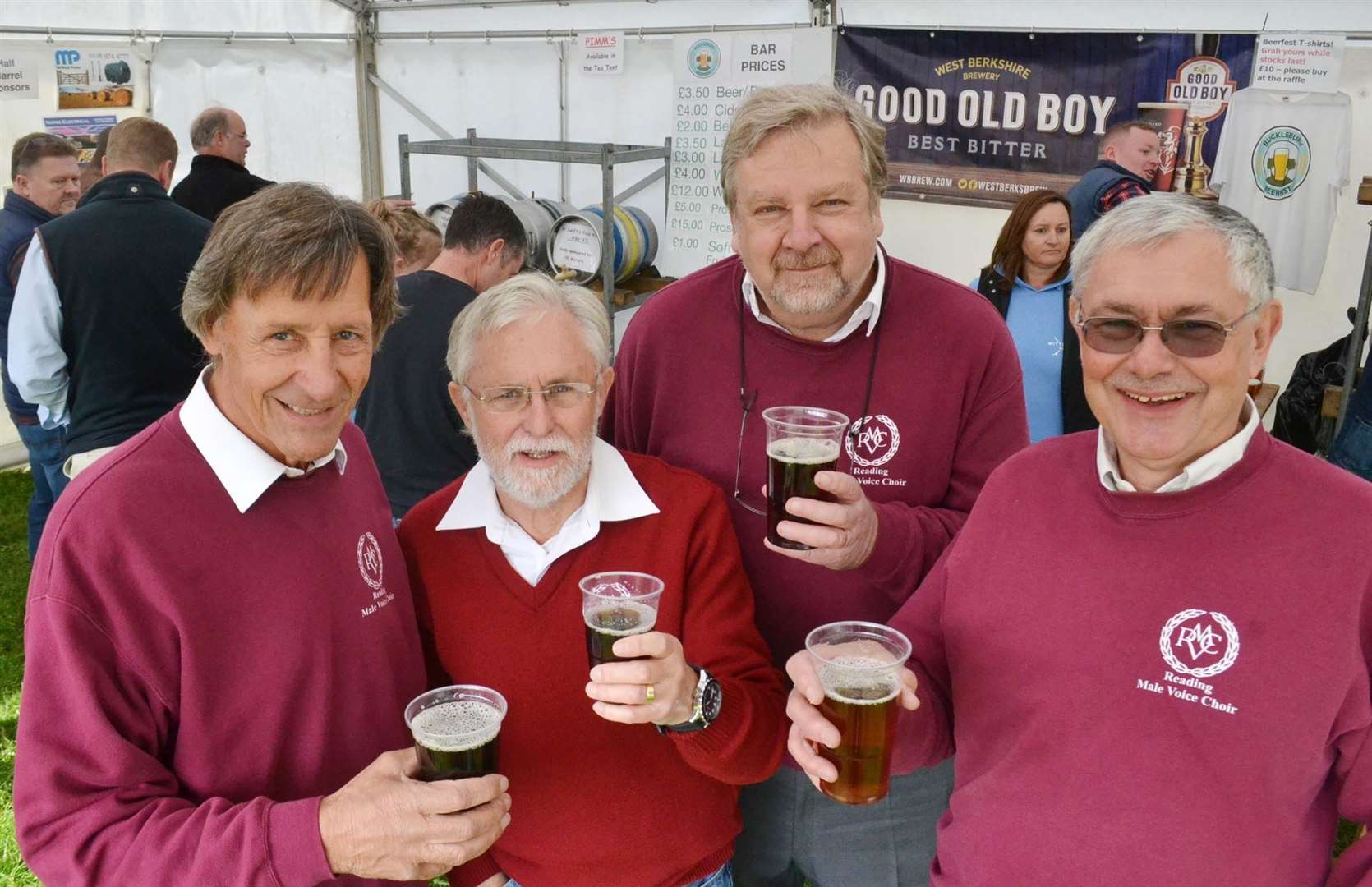 John Kay, Clive Waterman, Andrew Evans and John Painter from the Reading Male Voice Choir at 2017's Bucklebury Beer Festival, credit: Chris Forsey