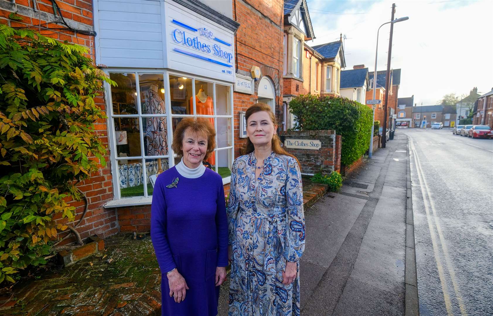 Ann and Debra standing outside their family business, The Clothes Shop, in Pound Street, Newbury