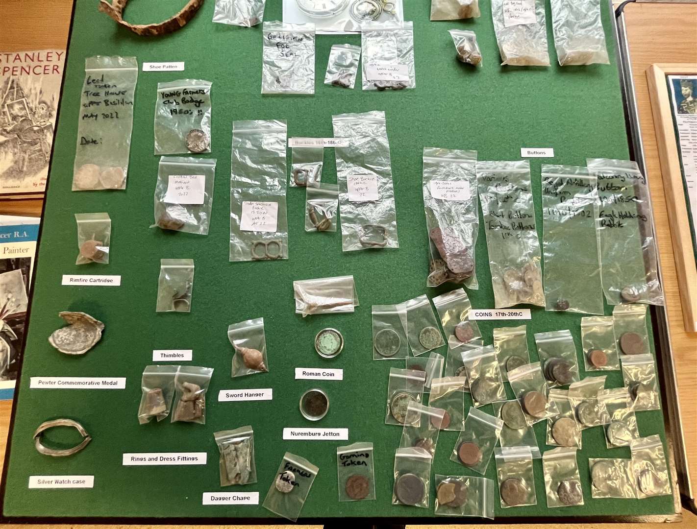 Various metal detecting finds on display
