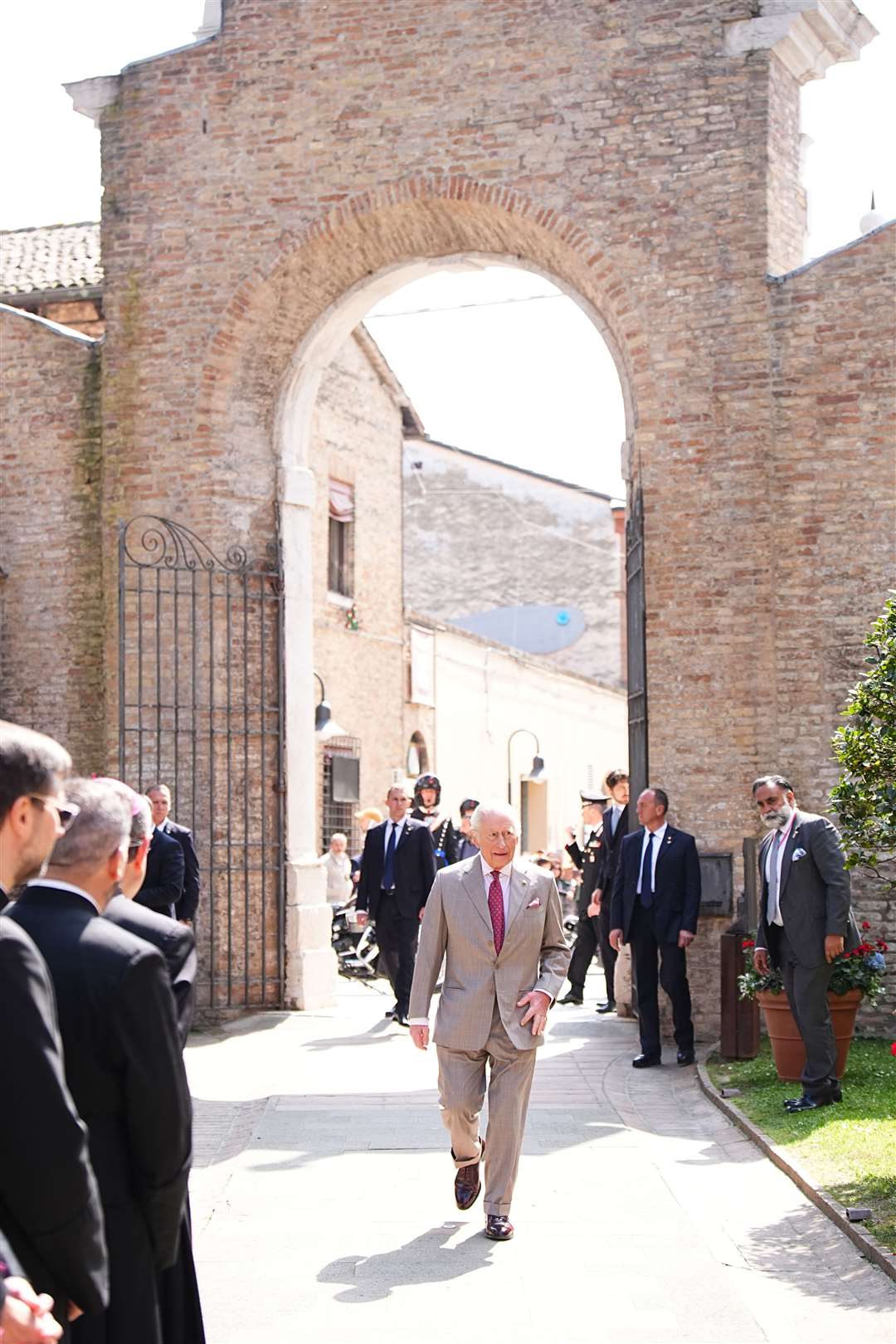The King arrives at the Basilica di San Vitale and the Mausoleum of Galla Placidia in Ravenna (Aaron Chown/PA)