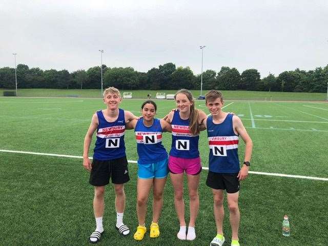 Mixed 4x400m relay team, from left: Jacob Woods, Clementine Barry, Katya Burgess and Matt Carter