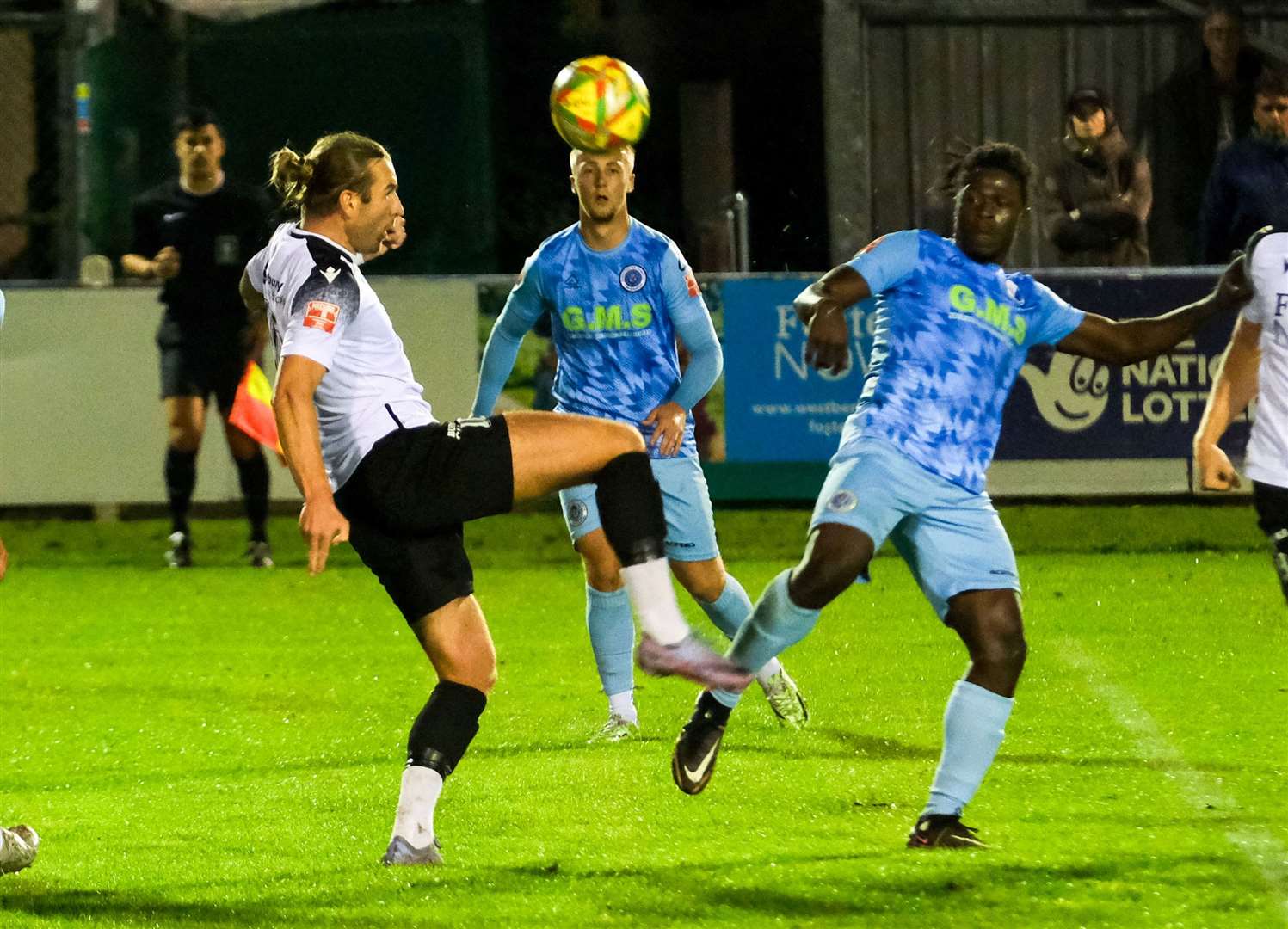 In-form forward Conor McDonagh, bringing the ball down ahead of Magpies’ goalscorer Leighton Thomas, was largely starved of service