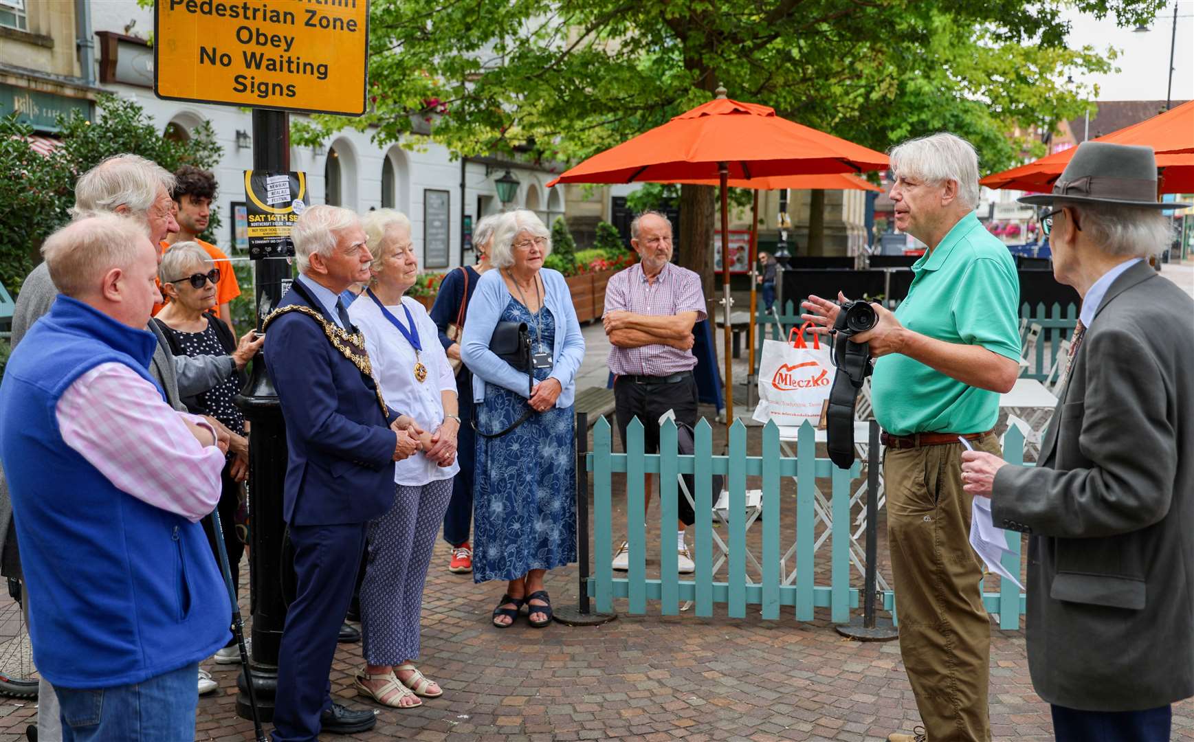 Phil Woods speaking to crowds at Newbury’s19th blue plaque unveiling for The Plaza