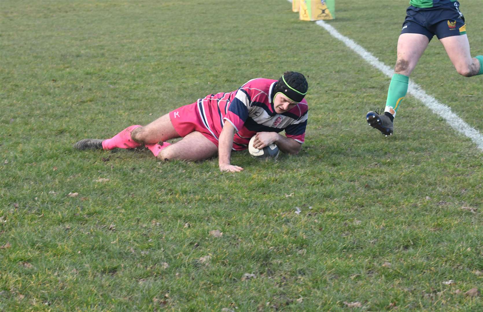 Ben Hicks scores for Newbury Blues on Pink Day - Photo: Peter Branch