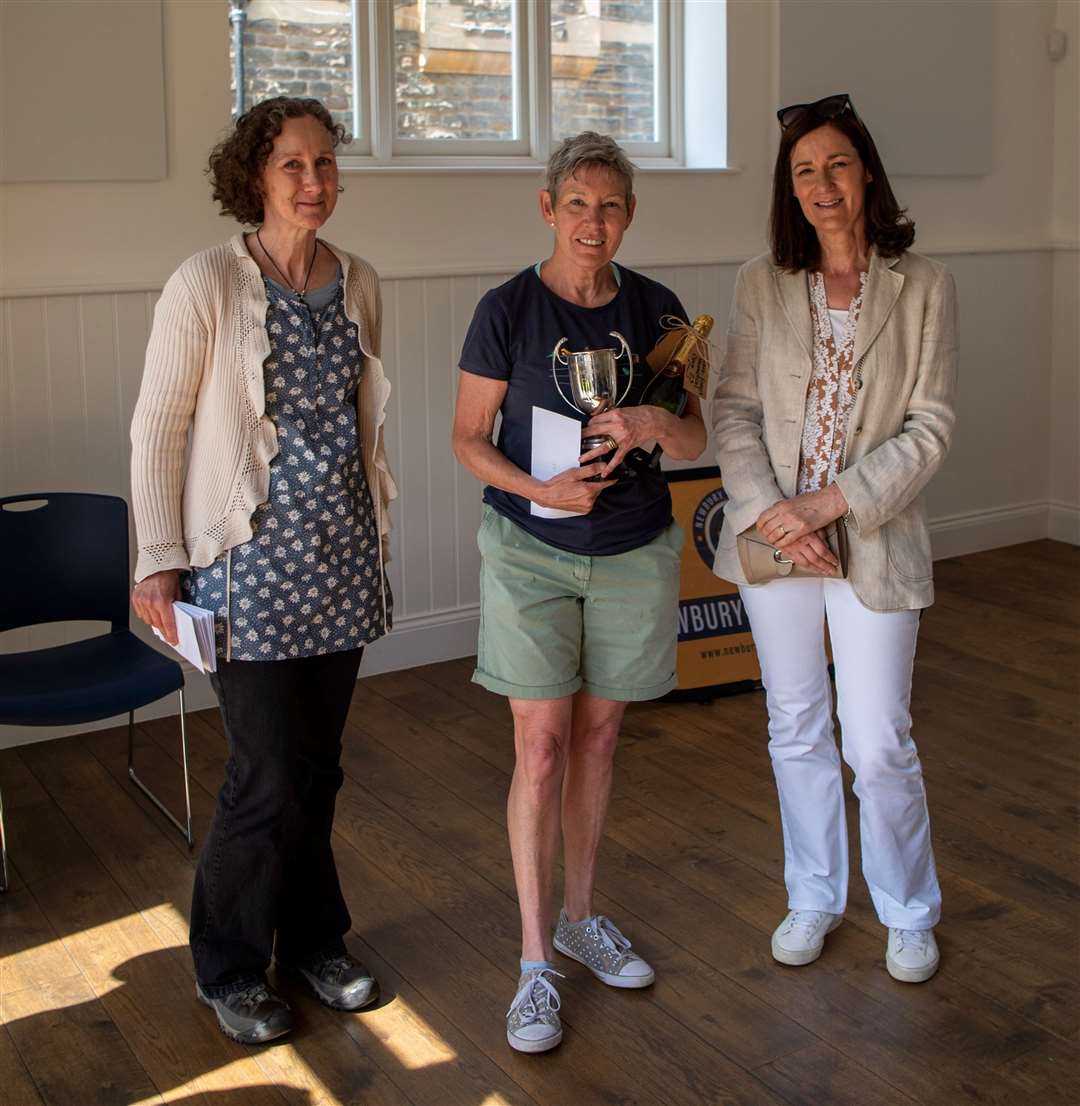 Linda Dewhurst, fastest veteran, with the Dave Jones Memorial Cup