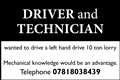 Driver and Technician wanted 