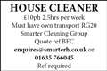 House Cleaner Required