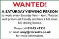 Saturday Viewing Person Wanted