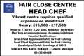 FAIR CLOSE CENTRE - HEAD CHEF REQUIRED