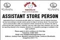 Assistant Store Person Required