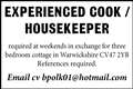 Experienced Cook / Housekeeper Required