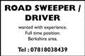 ROAD SWEEPER / DRIVER REQUIRED