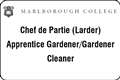Chef de Partie (Larder): Apprentice Gardener/Gardener: Cleaner: