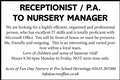 Receptionist / P.A. to Nursery Manager required