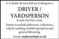 Driver / Yardsperson required