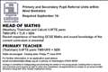 HEAD OF MATHS and PRIMARY TEACHER required