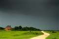 Greenham Common and a thundery sky
