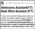 Admissions Assistant(F/T) and Book Office Assistant (P/T)