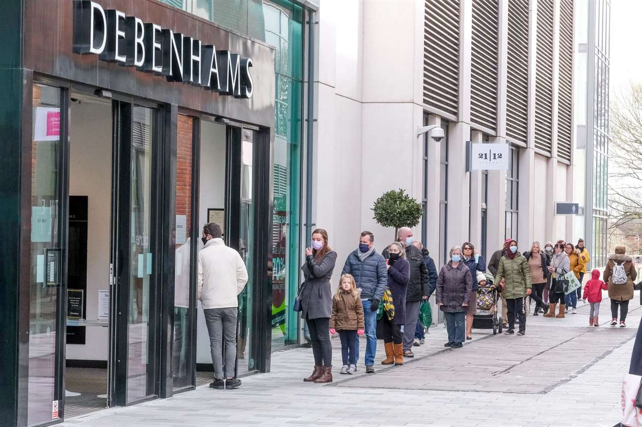 Queues forming outside shops in Parkway