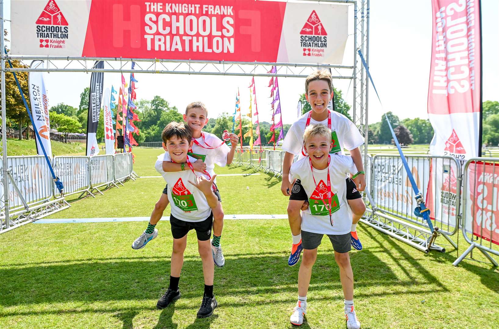 Children enjoying taking part in the triathlon