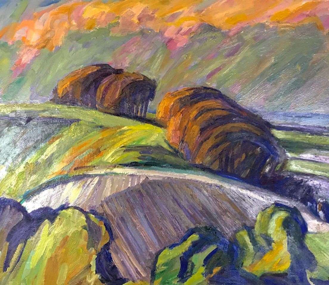 Two orange copses with grey curved field