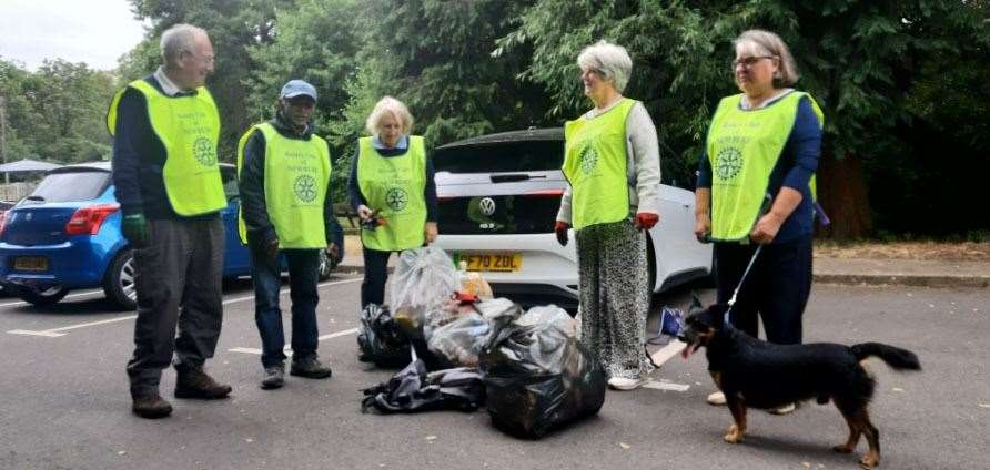 From left: Roy Wood, John and Chris Philip, Avril Cole, Janet Lister (Club President) and their four-legged friend Toby