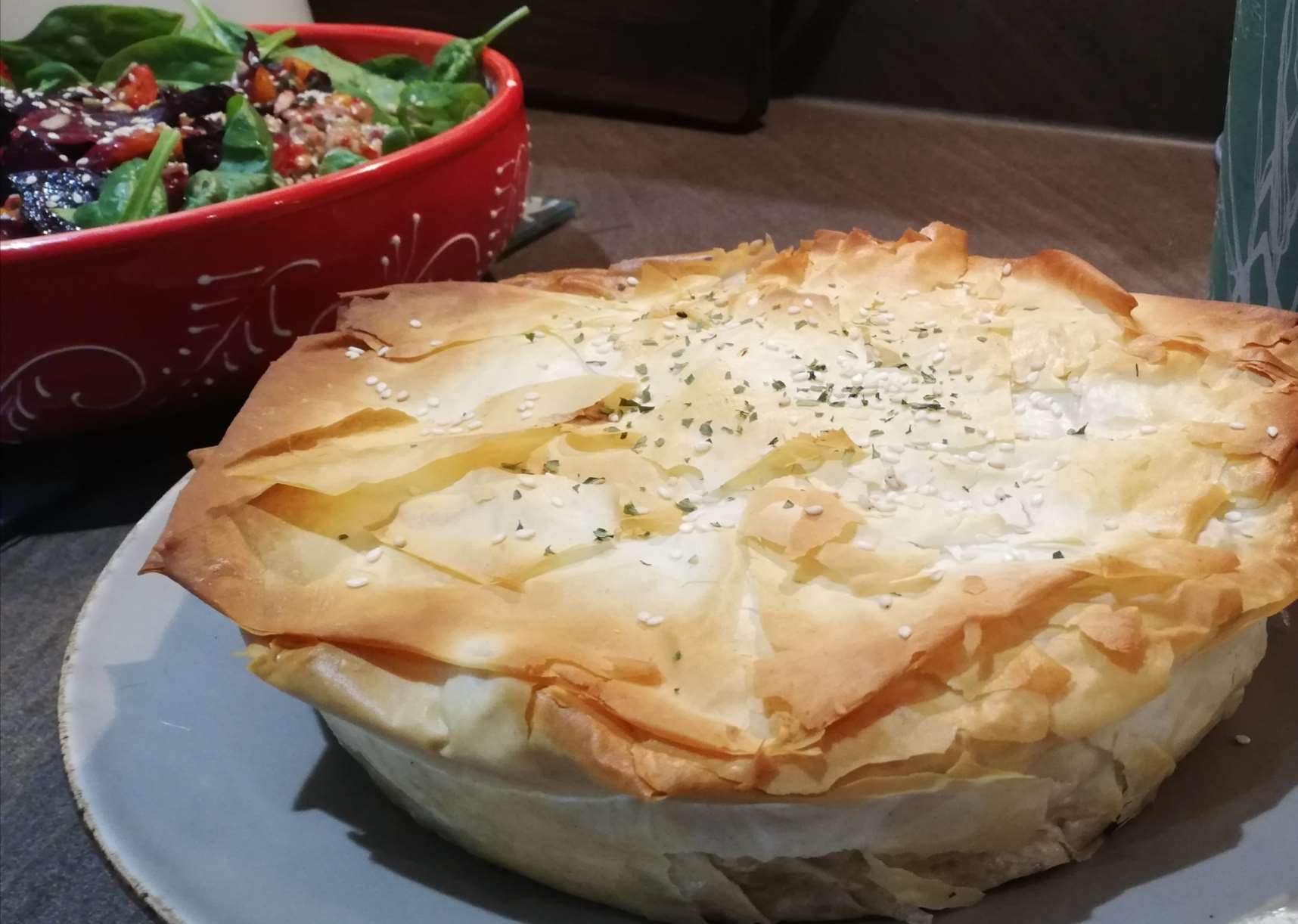 Fennel, pinto bean and ale filo pie