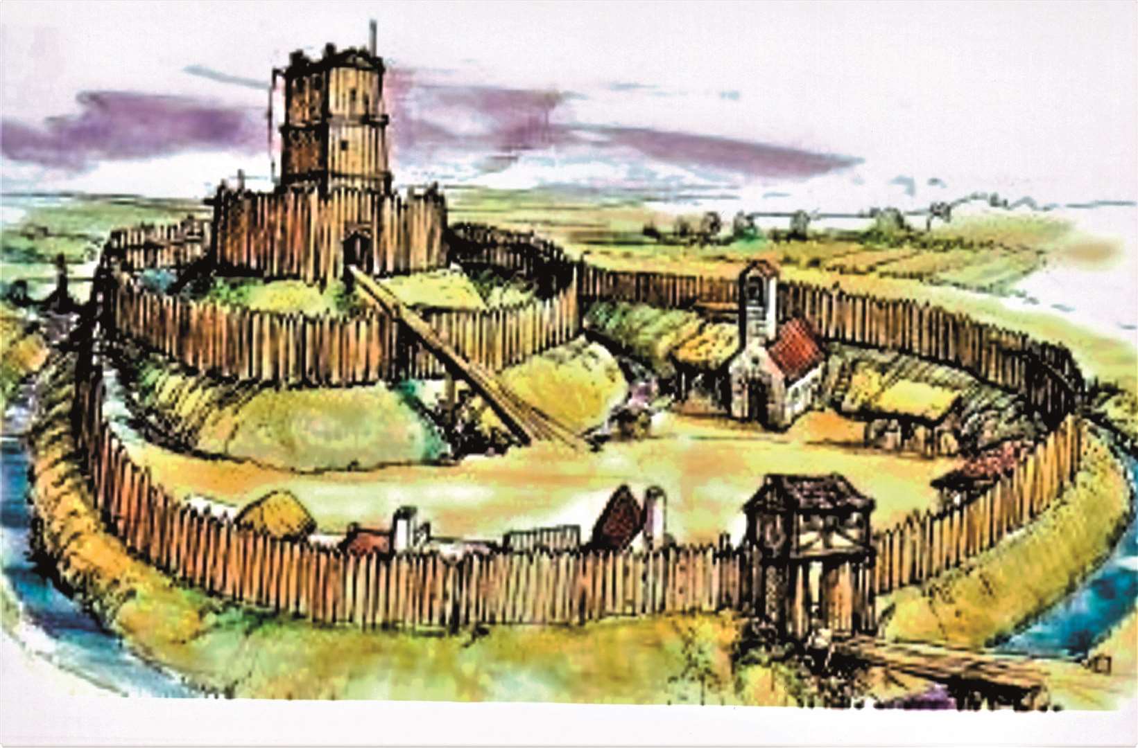 Artist's impression of a Motte and Bailey Castle. Credit: Dean Hollands