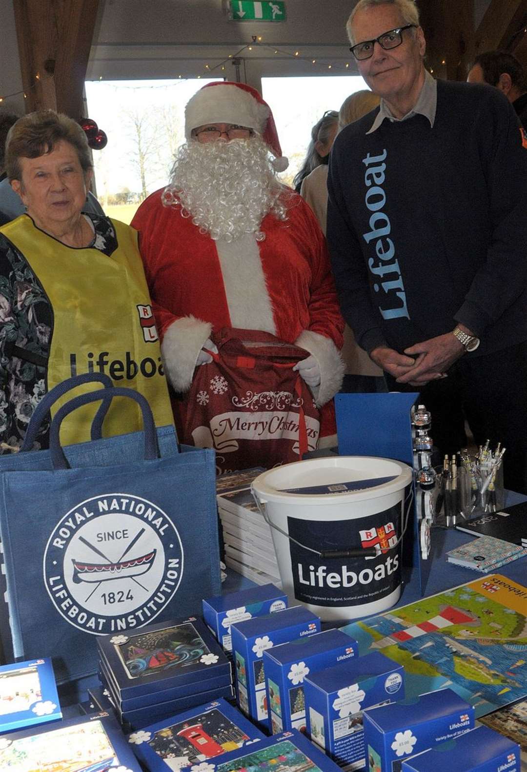 Father Christmas with RNLI fundraisers Bridget Britton and Alan Lilley Pic: Geoff Fletcher