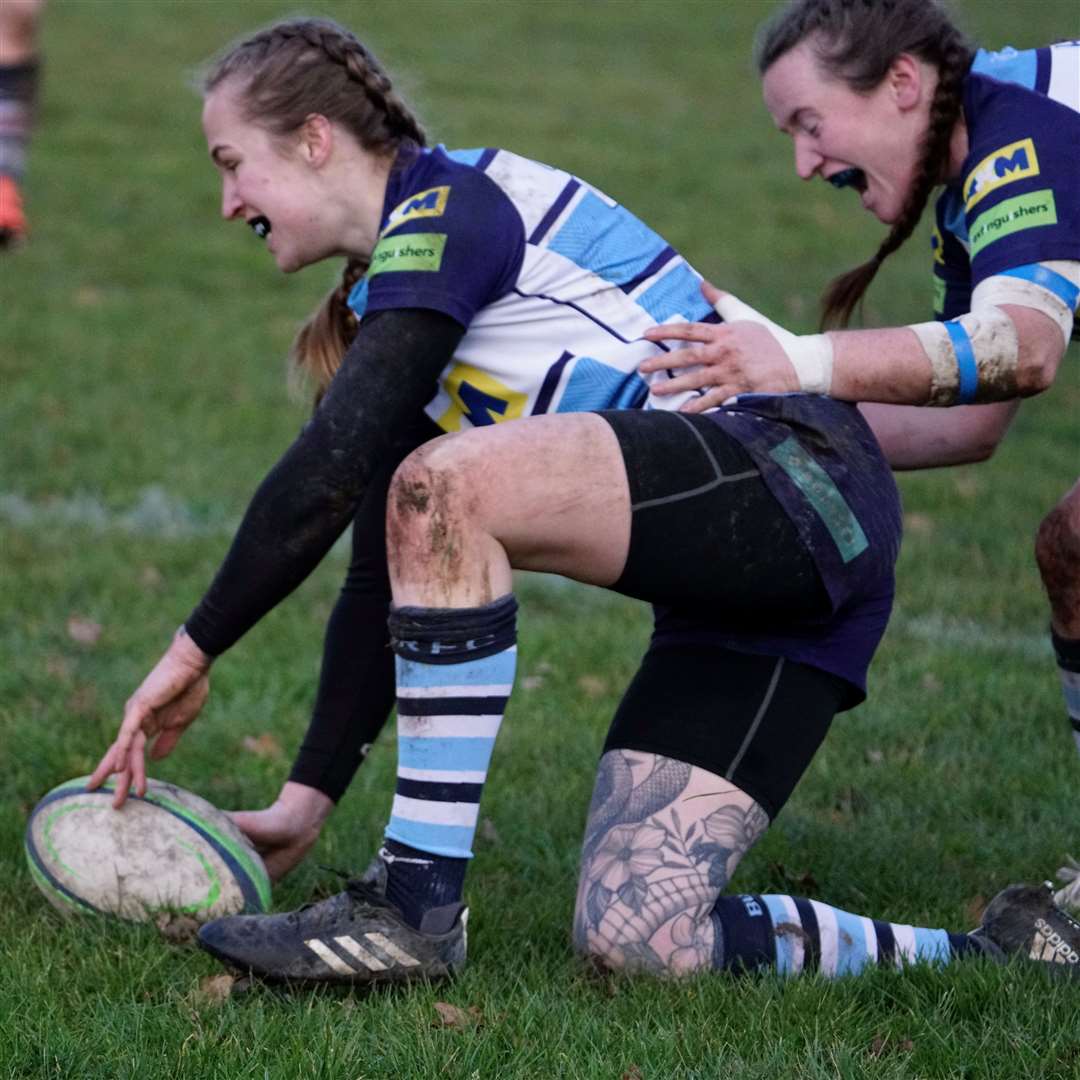Jenny Buckley touches down for her maiden first XV try. Picture by Andrew Burgess