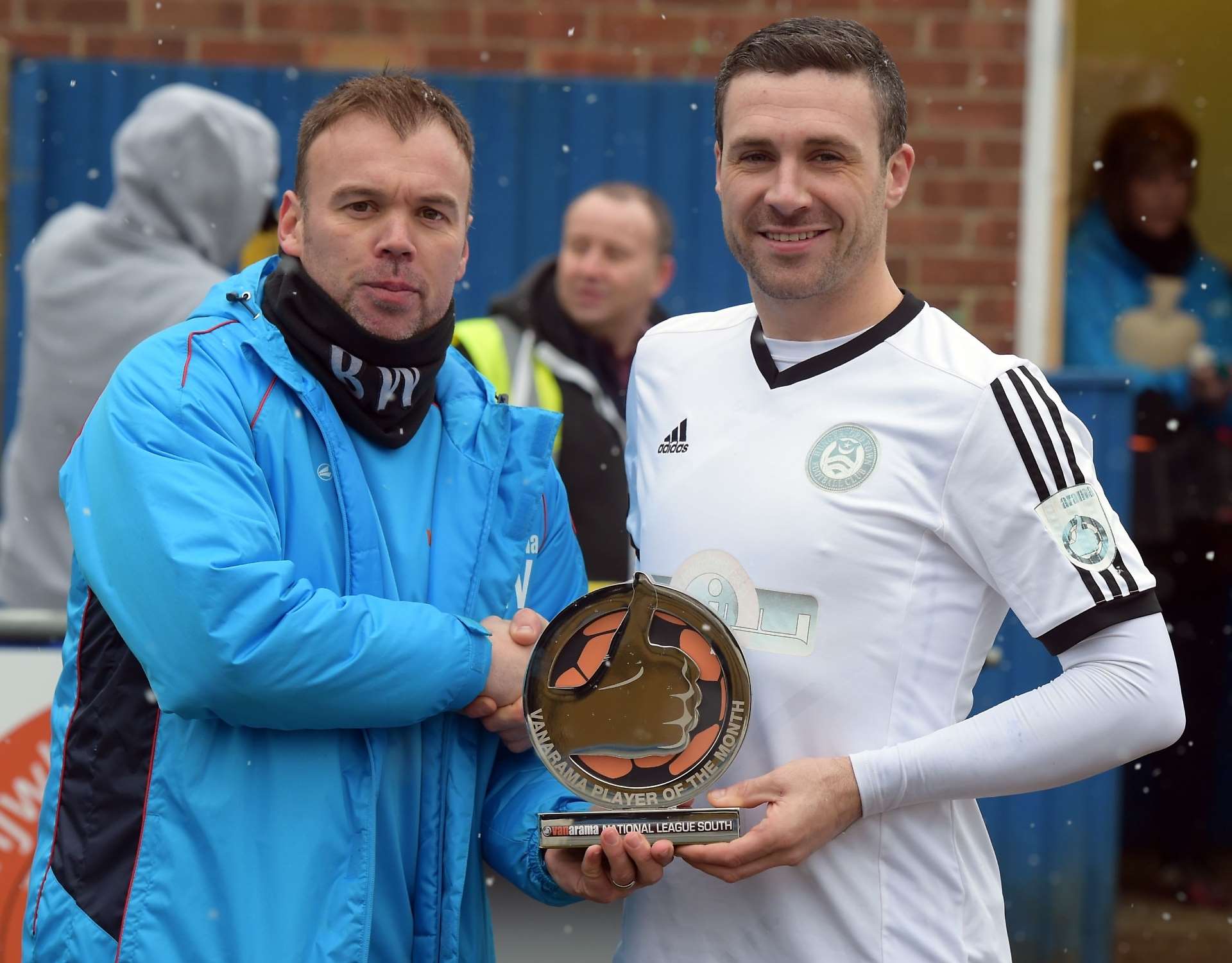 Former HTFC manager Bobby Wilkinson, now at Wealdstone (left) with Ian Herring