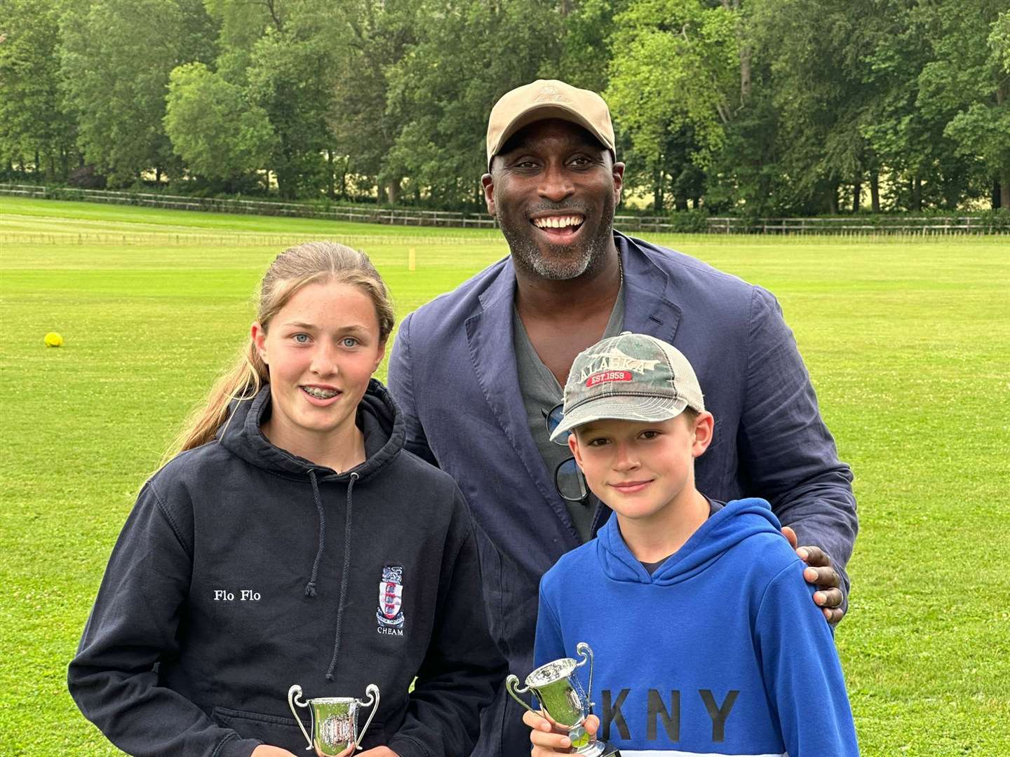 Sol Campbell with two of the winners, Felix Bearman and Flo Balding