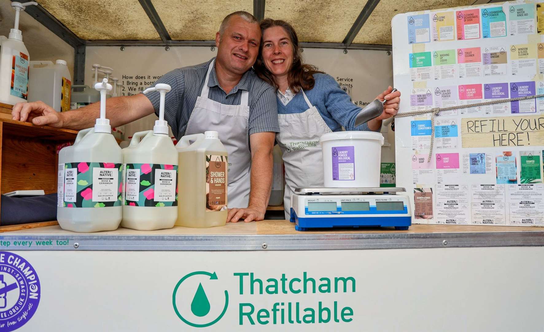 Tom and Jenny Kirby, founders of Thatcham Refillable