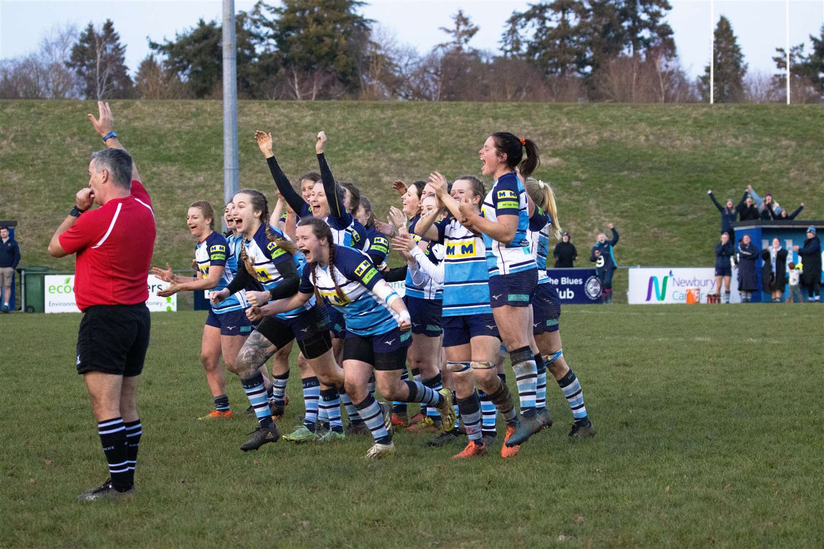 Newbury celebrate Chloe Hunt's game-ending conversion. Picture by Sarah Elisabeth Photography