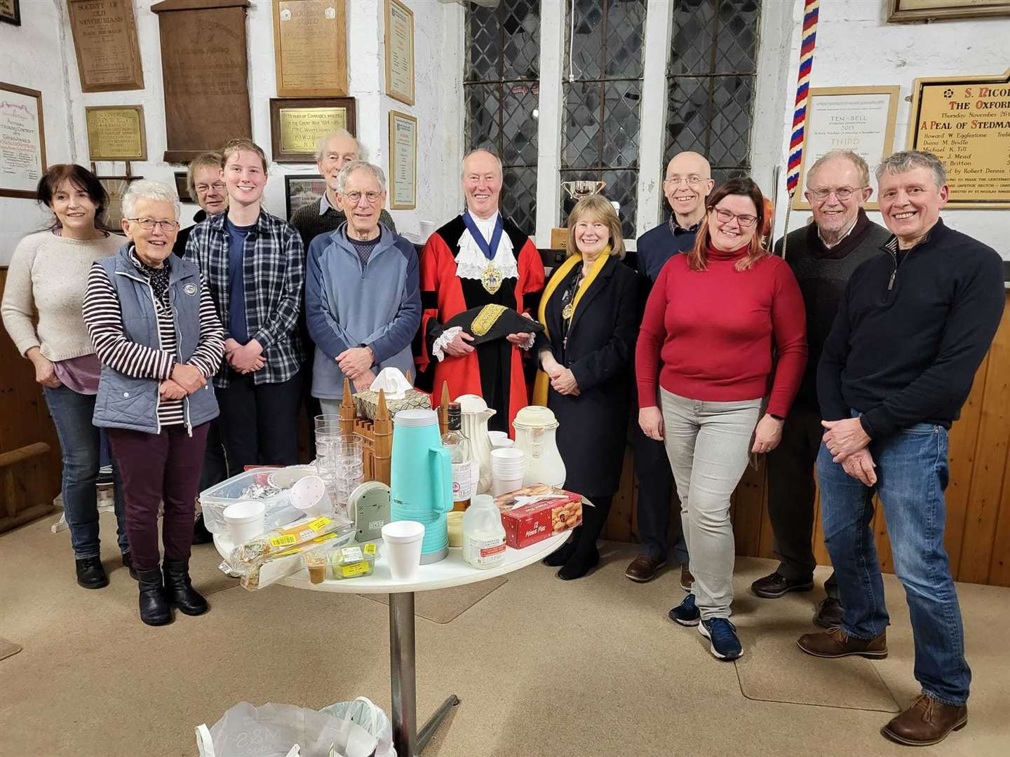 Newbury mayor and mayoress, Nigel Foot and Sarah Slack, joined Newbury Bell Ringers on New Year's Eve