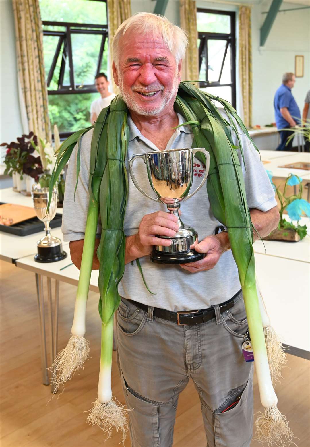 Trevor Eggleton with his winning leeks at Cold Ash flower show. Picture by Chris Forsey