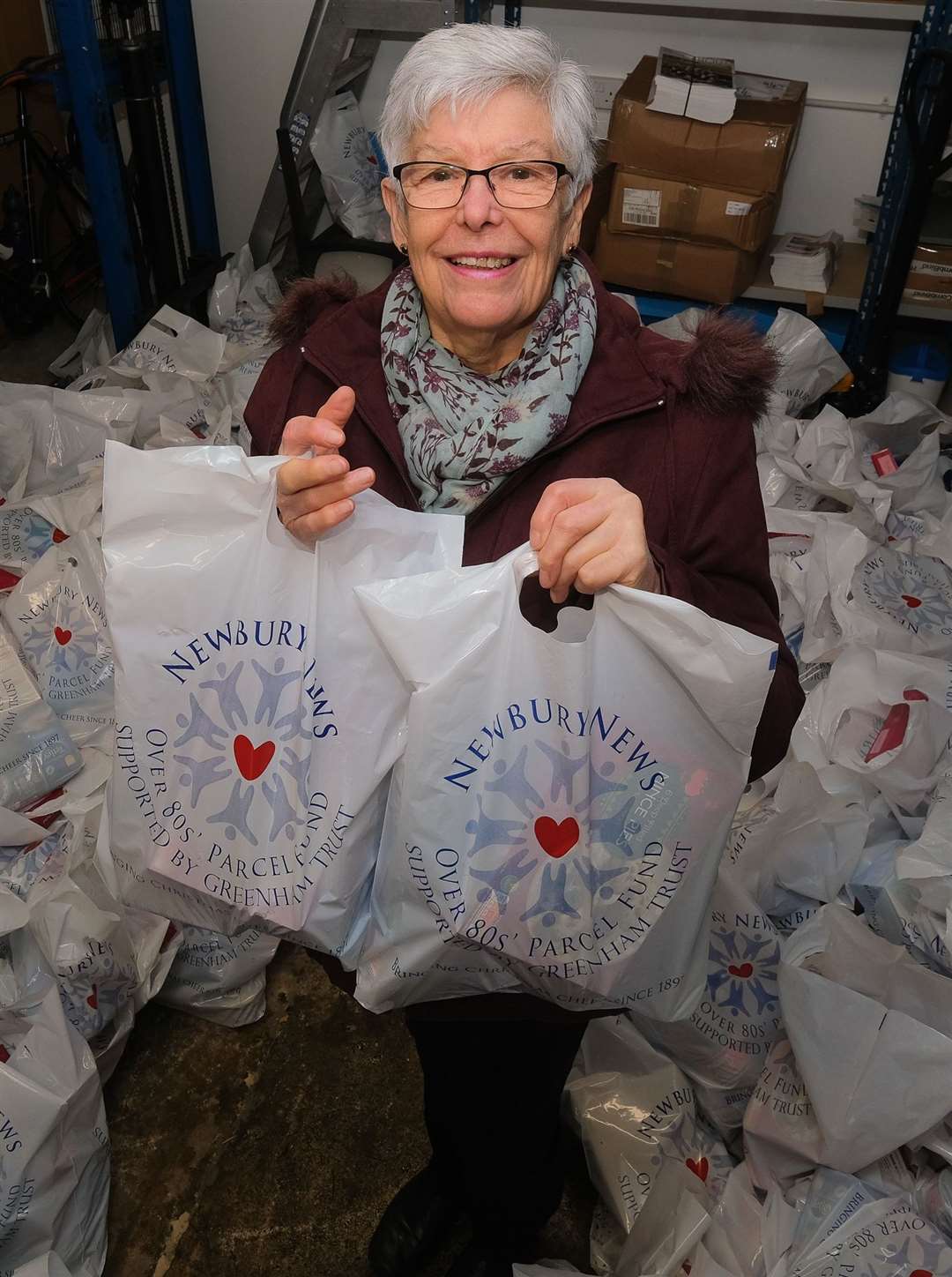 Janet Kearn collecting parcels to deliver to Compton last year