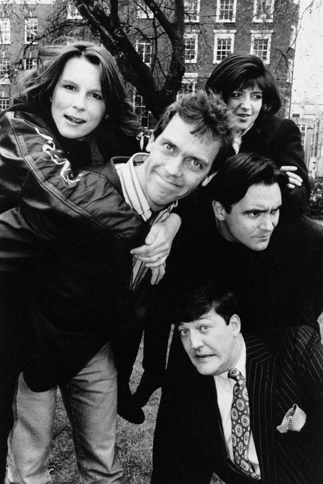 Comedian and founder of the Hysteria Trust, Sir Stephen Fry (bottom of pic) with Jennifer Saunders, Hugh Laurie, Emma Freud and Tony Slattery (on right). (PA)