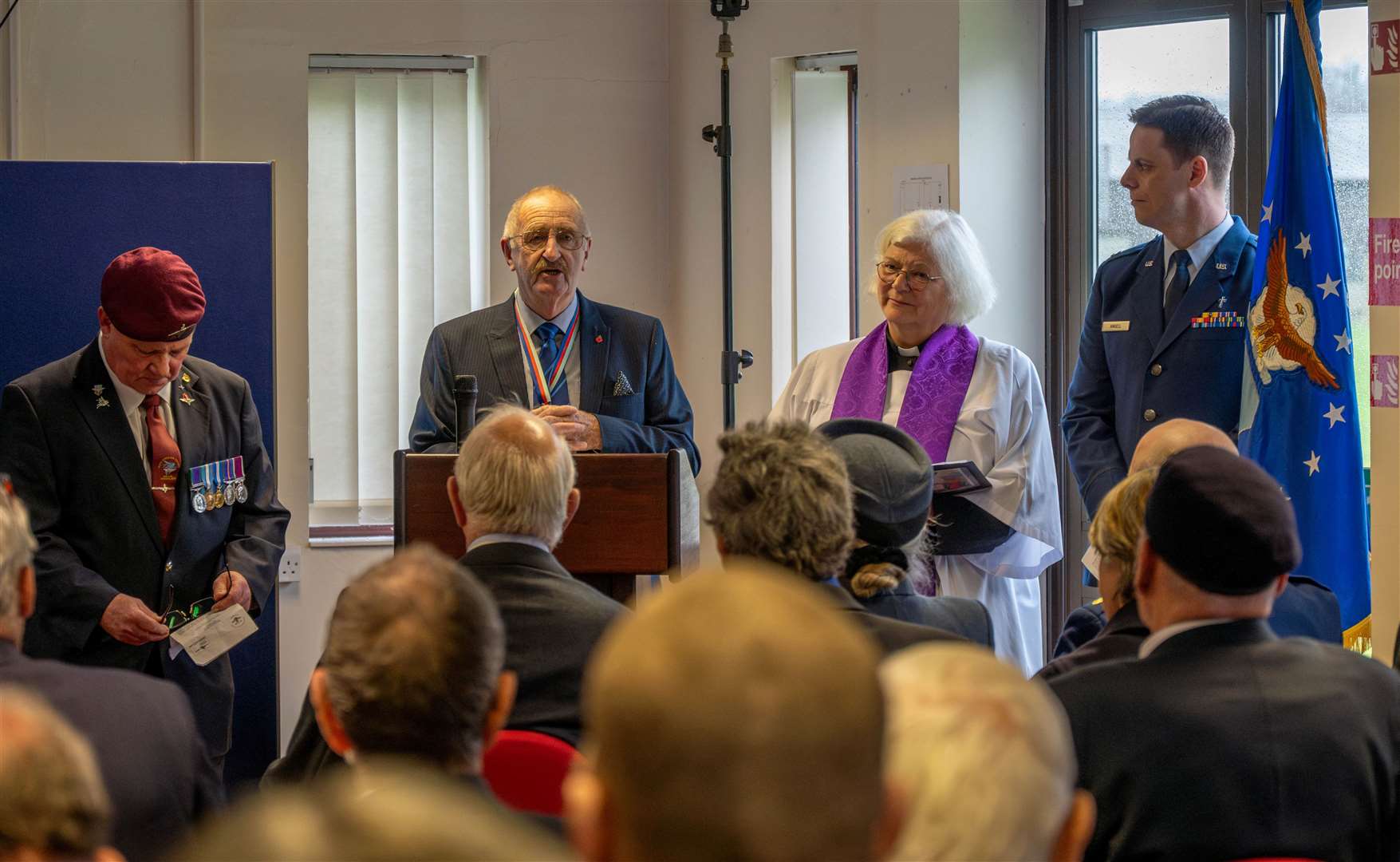 RAF Welford Historical Society chairman Alan Bovingdon-Cox leading the service. Credit: USAF Staff Sgt Jessica Avallone