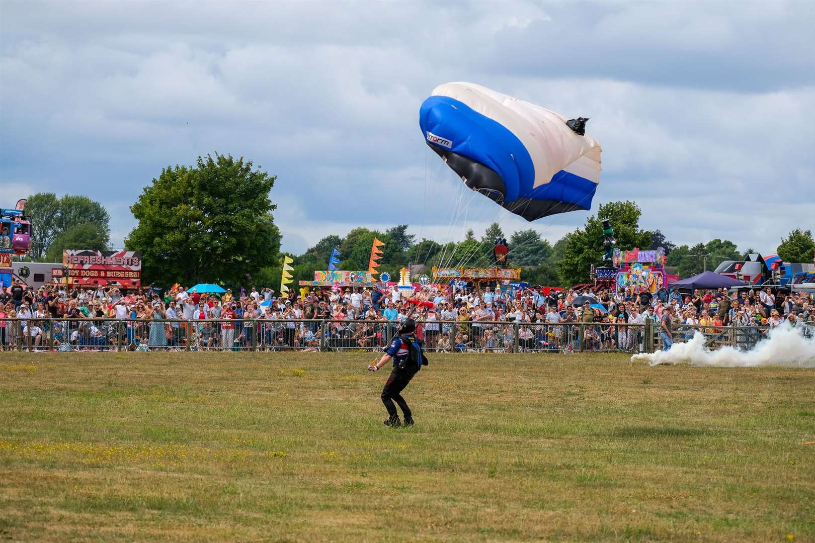 The skydiving display at the Berkshire Balloon Fiesta at Newbury Showground
