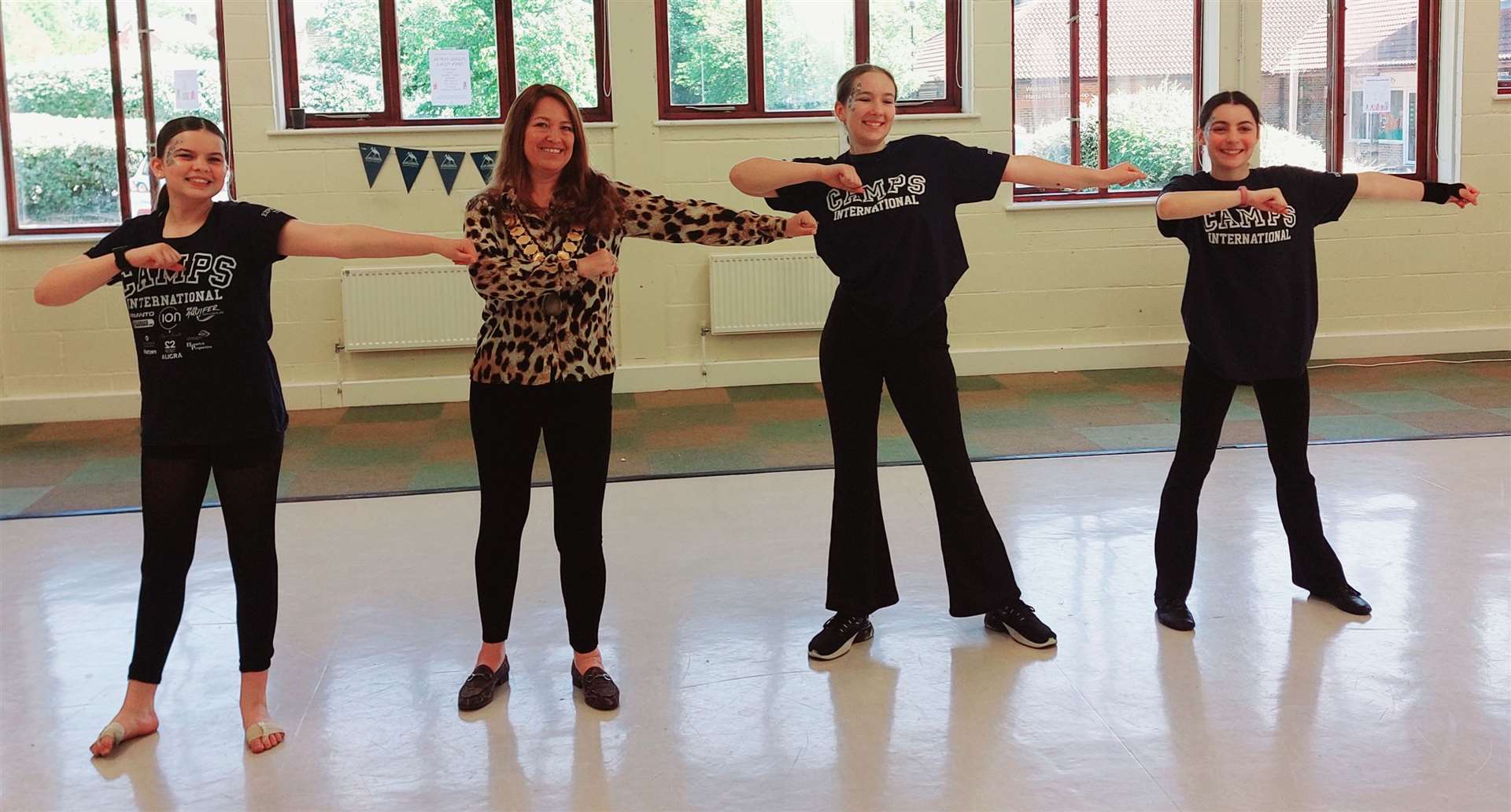 The girls dancing with Mayor of Thatcham Petra Pemberton