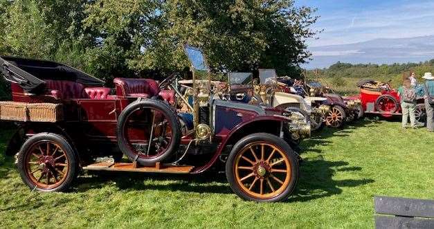 Classic cars on display at Greenham Common Control Tower