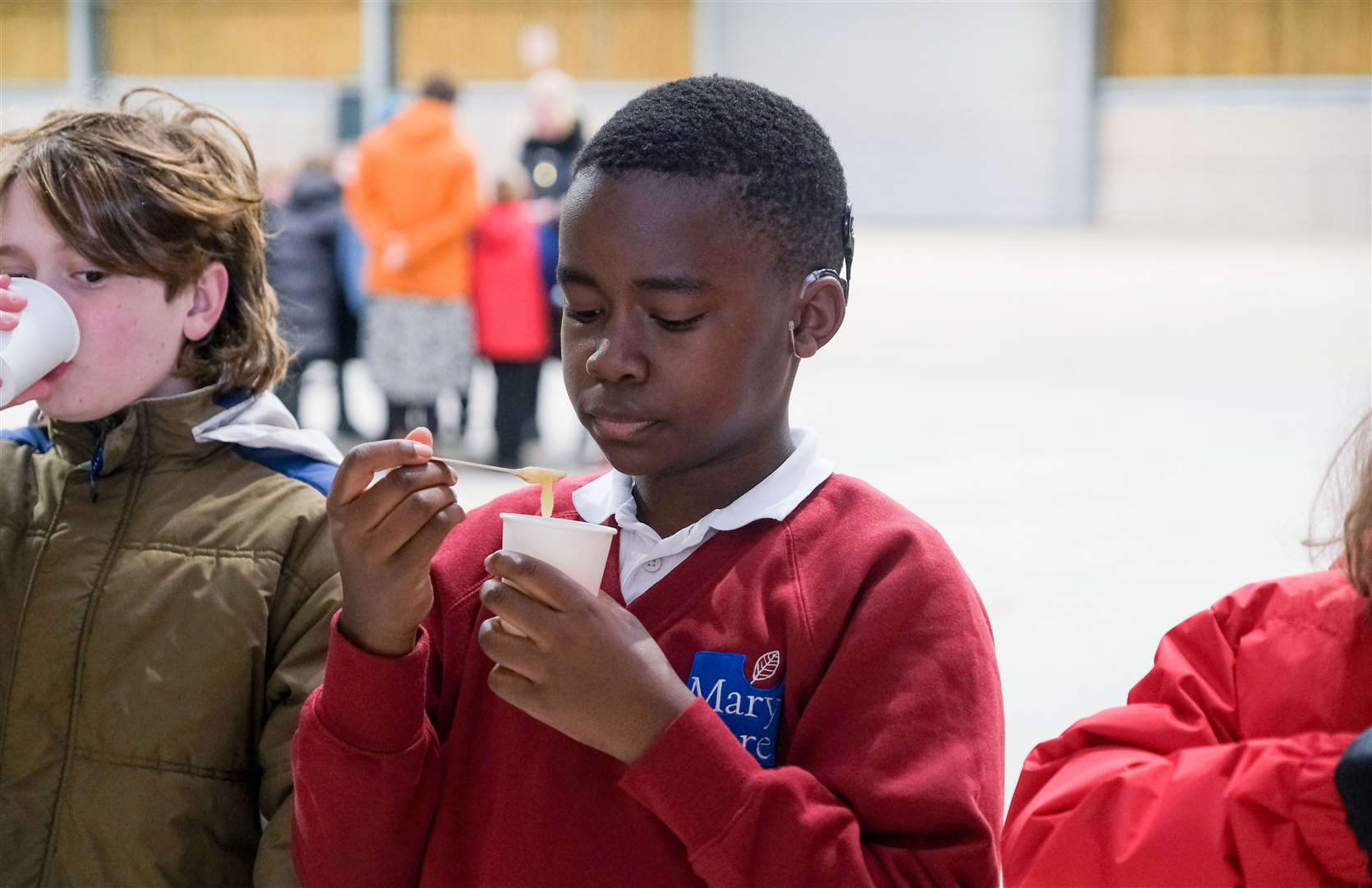 Mary Hare school pupils trying potato soup