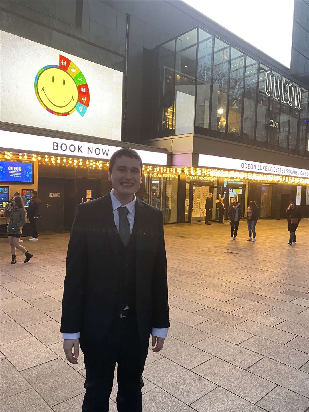 Shaun in Leicester Square outside Odeon LUXE cinema where the award ceremony took place