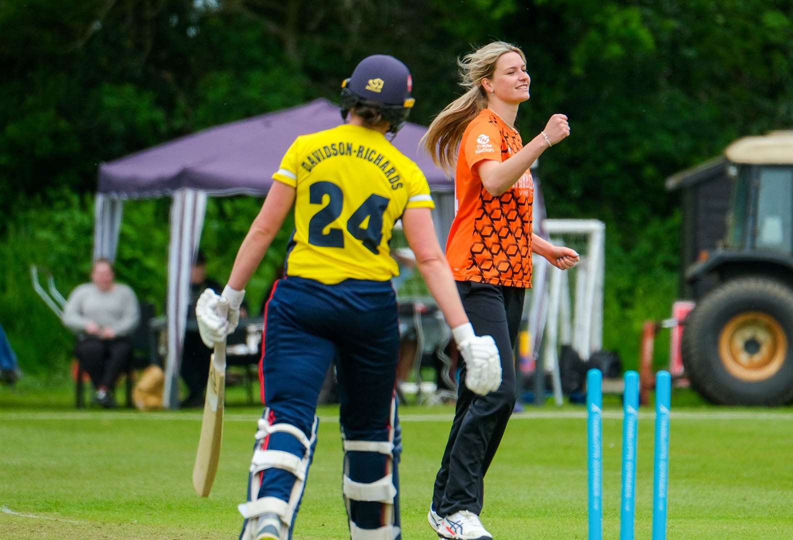 Bell celebrates the wicket of Alice Davidson-Richards