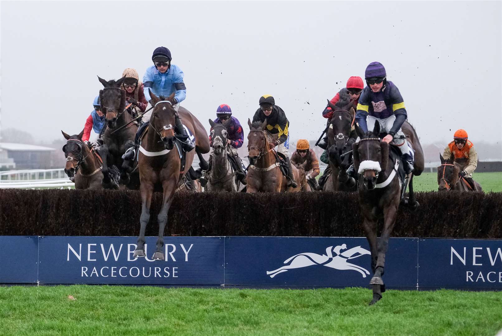 Abuffalosoldier (purple silks) finished 10 lengths clear of Nicky Henderson’s Blairgowrie (light blue silks). Pictures by Phil Cannings