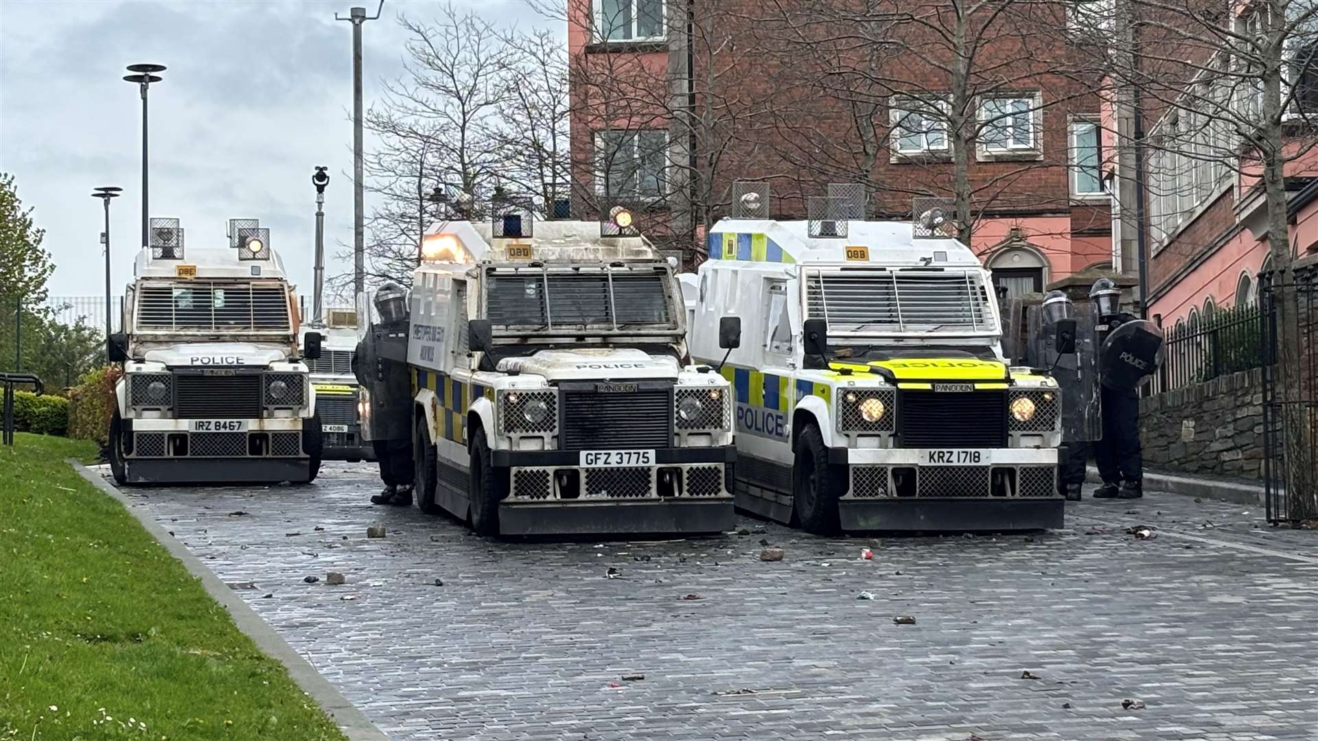 Police near the Bogside area of Derry following the dissident republican parade (Niall Carson/PA)